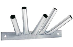 Fivefold flagpole holder staggered made of steel, silver colored