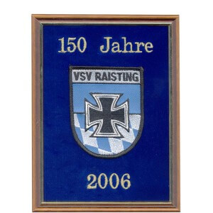 Memorial gift on velvet with embroidered club emblem and wooden frame