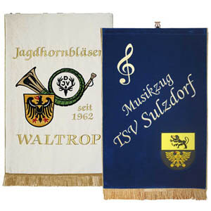 Embroidered and printed music stand banners for music clubs