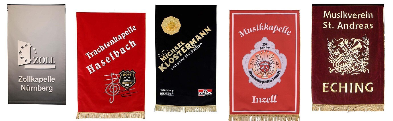 Music stand banners in various colors and sizes