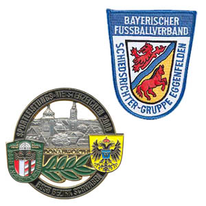 Badges made of fabric and metal for sports clubs
