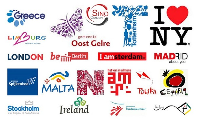 Markenlogos von Städten, Regionen und Ländern City Branding Logos