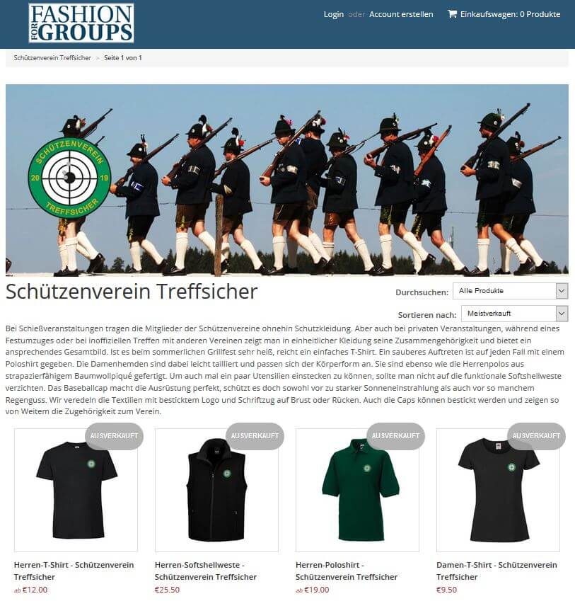 Beispielshop für Gruppenbekleidung der Marke Fashion For Groups by Fahnen Kössinger