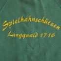 embroidered text on the backside of a sweatshirt