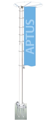 Aluminium flagpole Aptus hinged baseplate