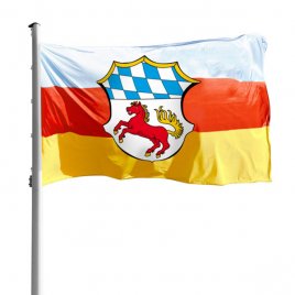 hoisting flag in three parts, with crest