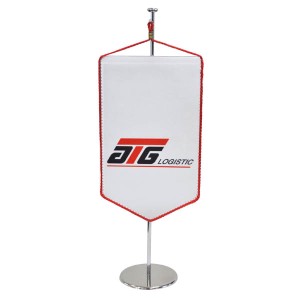 tablebanner in special printing with cord all around and cord hanging