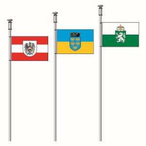 Execution hoisting flag in landscape format, pole side with plastic springhooks