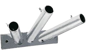 Multiple flagpole holder made of steel, silver colored two- or threefold