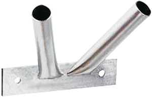 Twofold flagpole holder staggered made of steel, silver colored