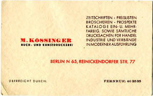 Visitenkarte aus Berliner Zeiten Visitenkarte Buch- und Kunstdruckerei