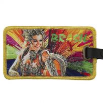 baggage tag with embroidered background and printed-on motive