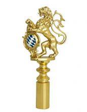 Flag finial with standing lion holding a rhomb crest