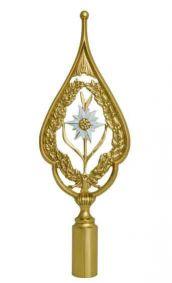 Flag finial with edelweiss flower with white blossom and gold stems