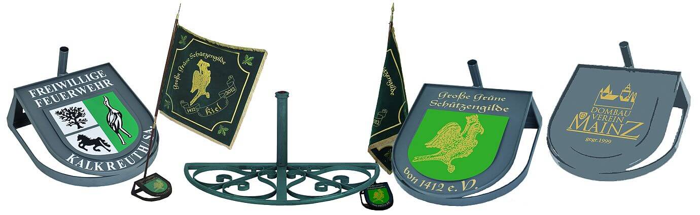 Flag stand made of steel and wrought iron with and without flag