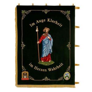 Saint Jacob on the oblong shooting standard with logos of the German and Bavarian Shooting Clubs Associations