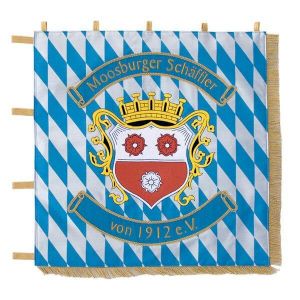 gestickte Standarte der Schffler auf Rautenstoff mit Wappen und Wappenzier