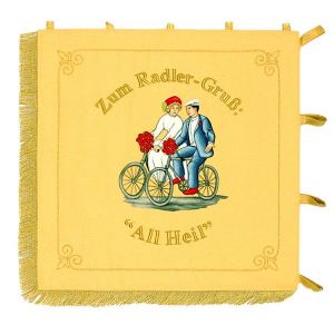 Embroidered cycling couple on the standard of a cyclist club