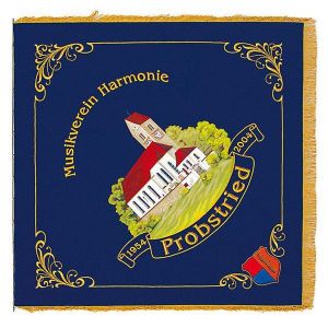 Home side of the music club flag of Probstried with beautiful corner ornaments