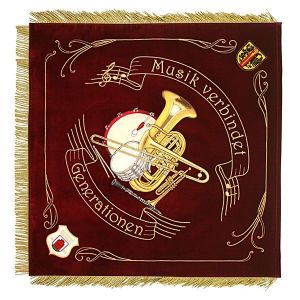 Musical instruments perfectly embroidered in needle painting on the music club flag