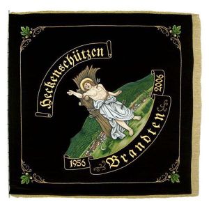Saint Sebastian in front of detailed embroidered landscape