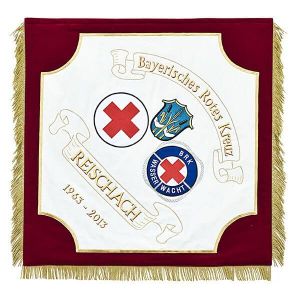 Red Cross club flag with water guard motive and municipality crest