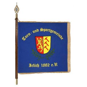 Municipality crest on the homeside of the sports club flag