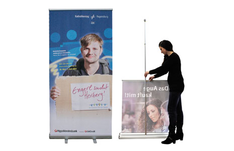 Bedruckte Roll-Ups in verschiedenen Ausführungen bedruckte Roll-Up Display-Systeme in verschiedenen Größen